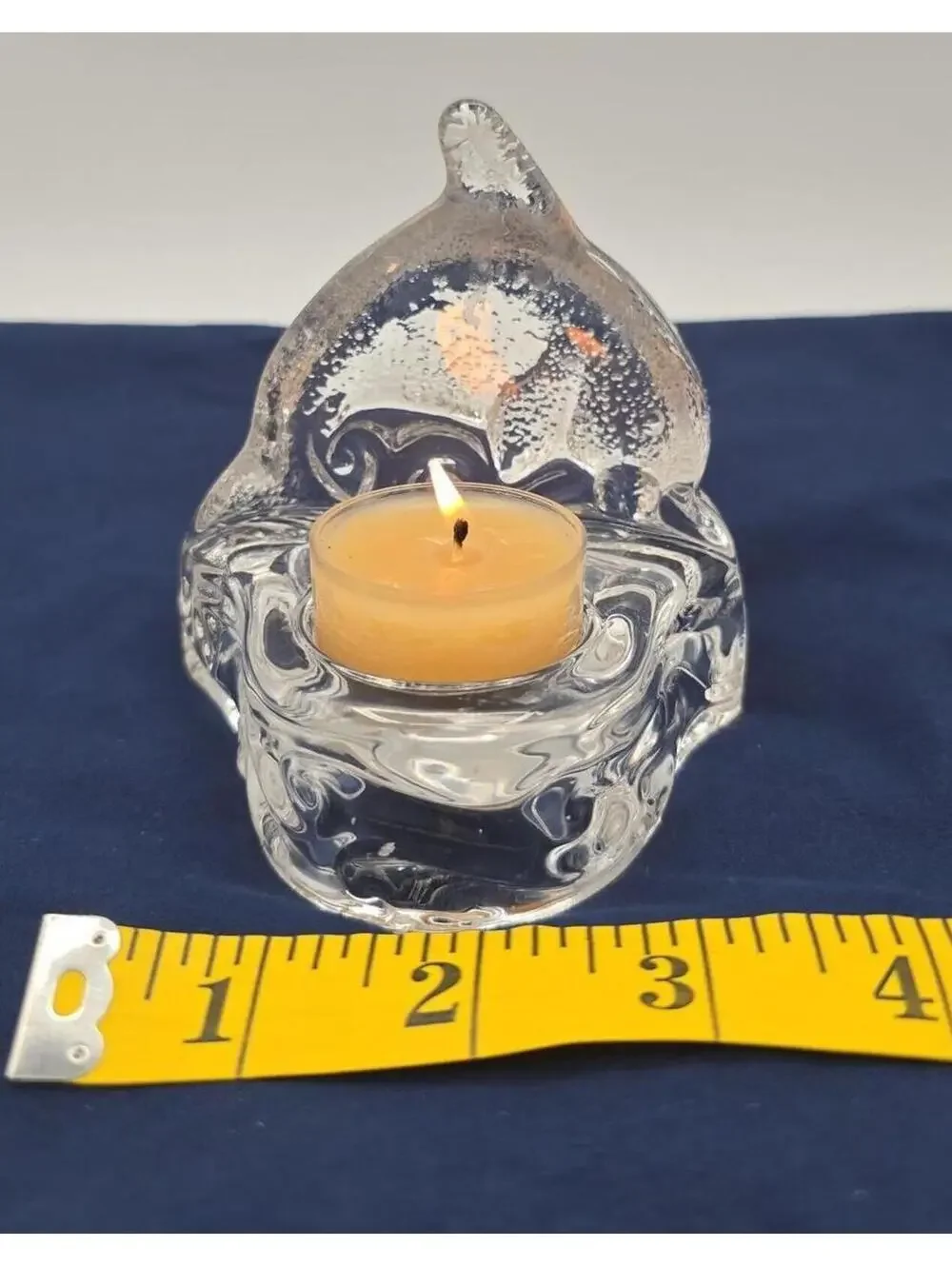 Vintage PartyLite Dolphin Waves Glass Tealight Glass Candle Holder w/Sticker - Picture 5 of 9